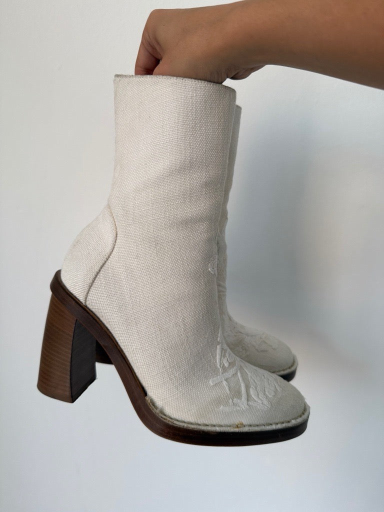 Ann Demeulemeester Sewn Floral Ankle Boot