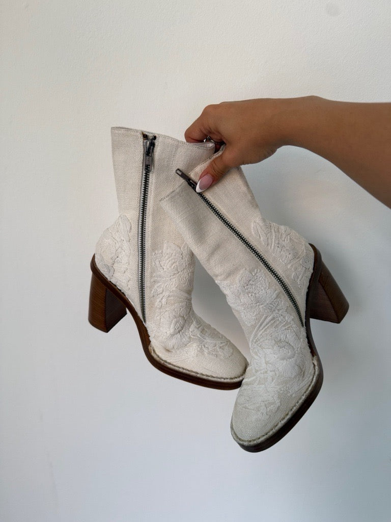 Ann Demeulemeester Sewn Floral Ankle Boot