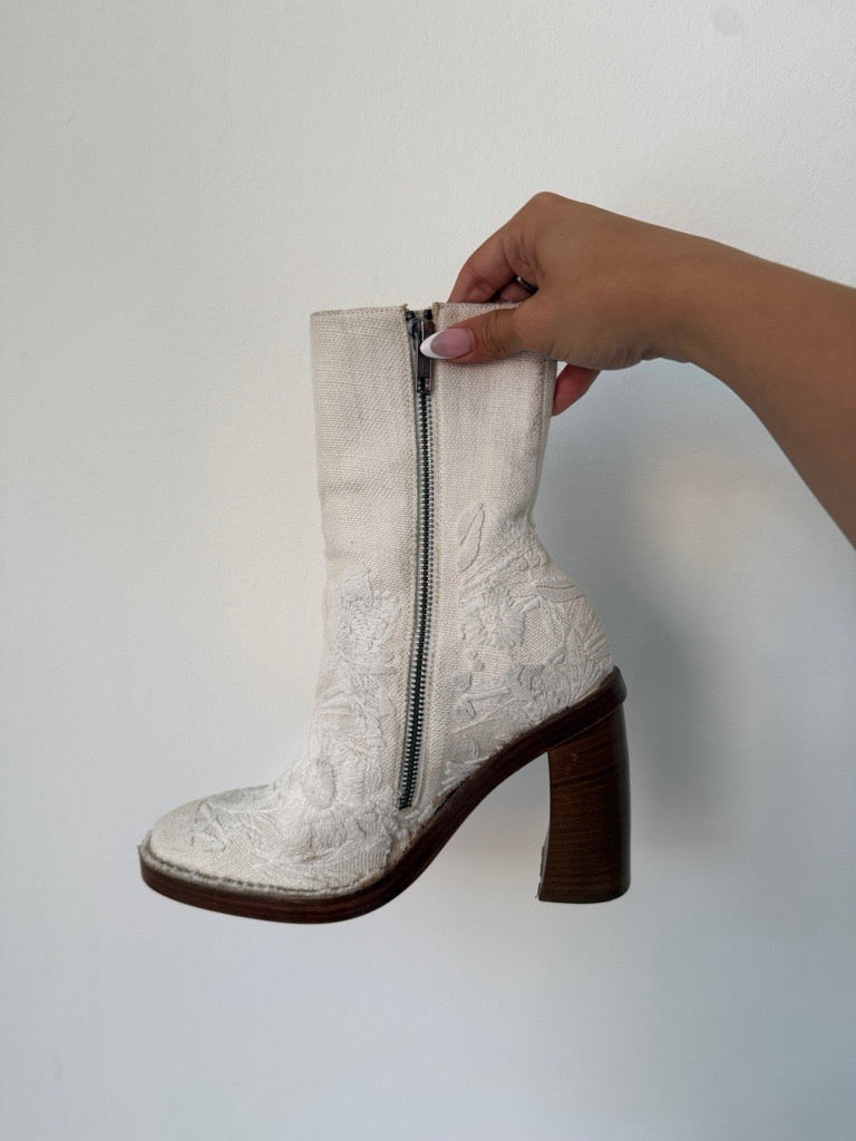 Ann Demeulemeester Sewn Floral Ankle Boot