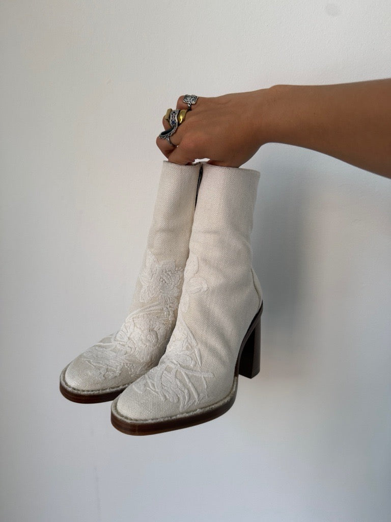 Ann Demeulemeester Sewn Floral Ankle Boot