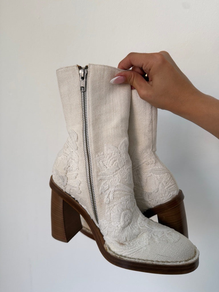 Ann Demeulemeester Sewn Floral Ankle Boot