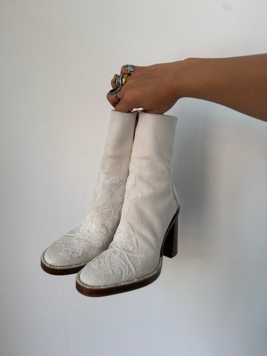 Ann Demeulemeester Sewn Floral Ankle Boot